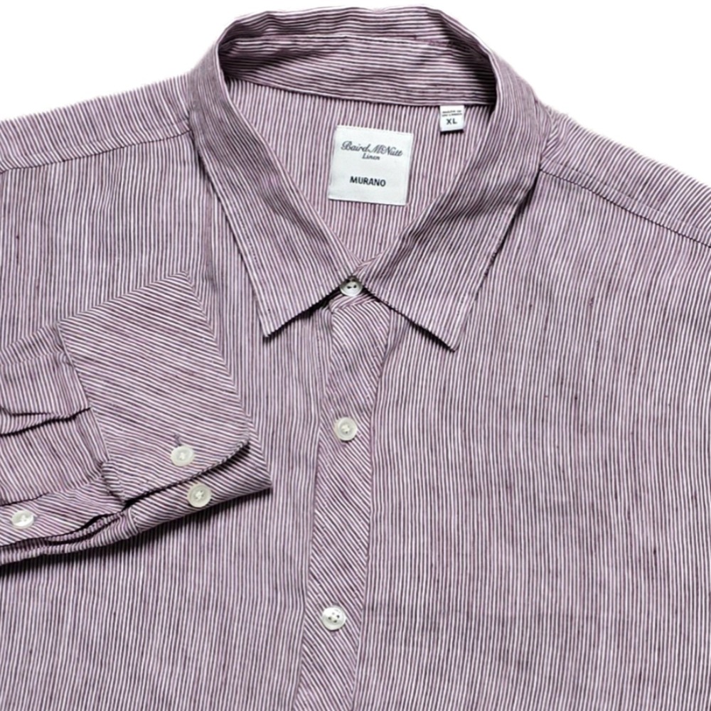 Murano Baird McNutt Mens XL Linen Cotton Blend Long Sleeve Shirt Crimson Striped